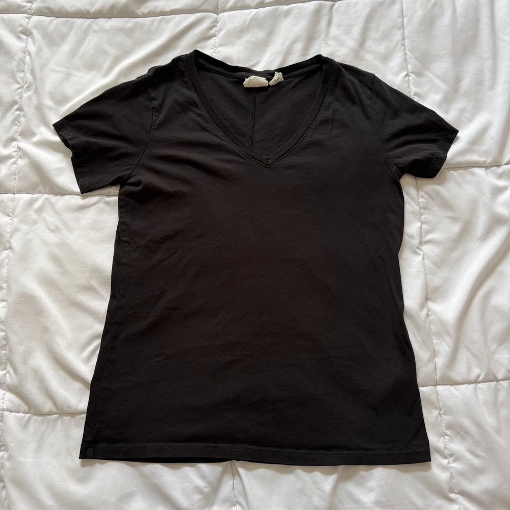 C&C California Women Black V-Neck Short Sleeve 100% Cotton Tee Shirt XS